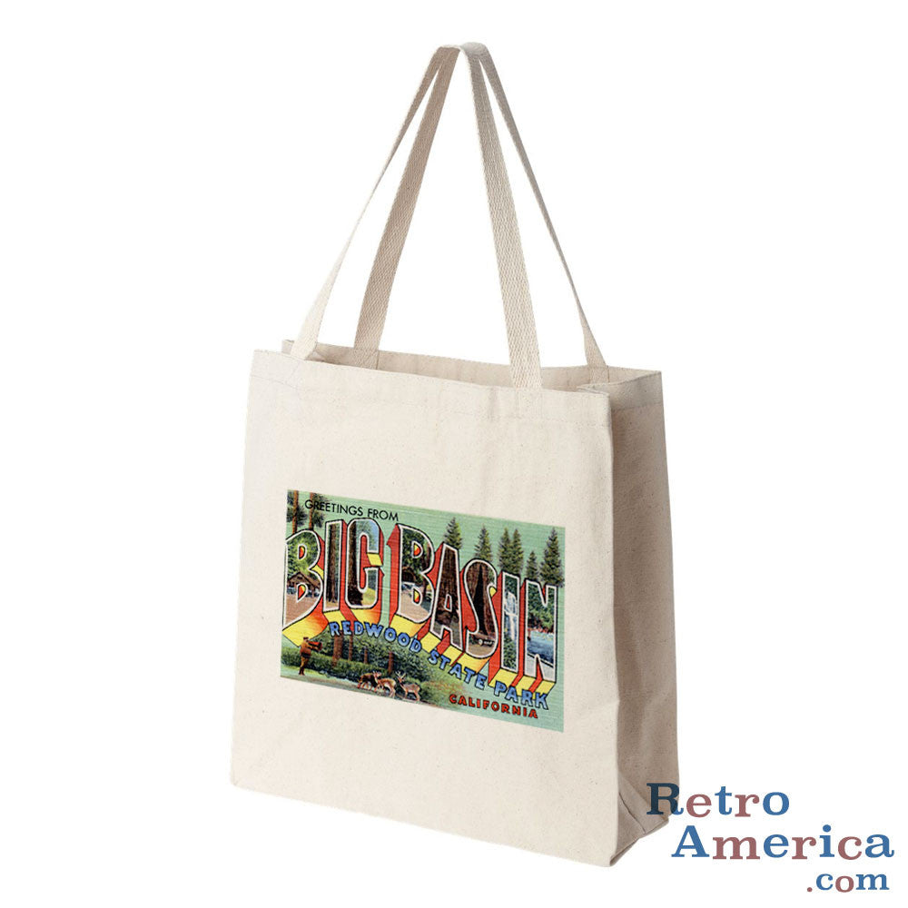 Greetings from Big Basin California CA Postcard Tote Bag
