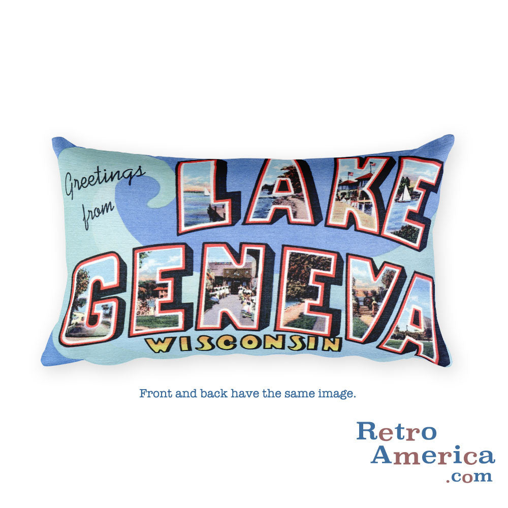 Greetings from Lake Geneva Wisconsin Throw Pillow