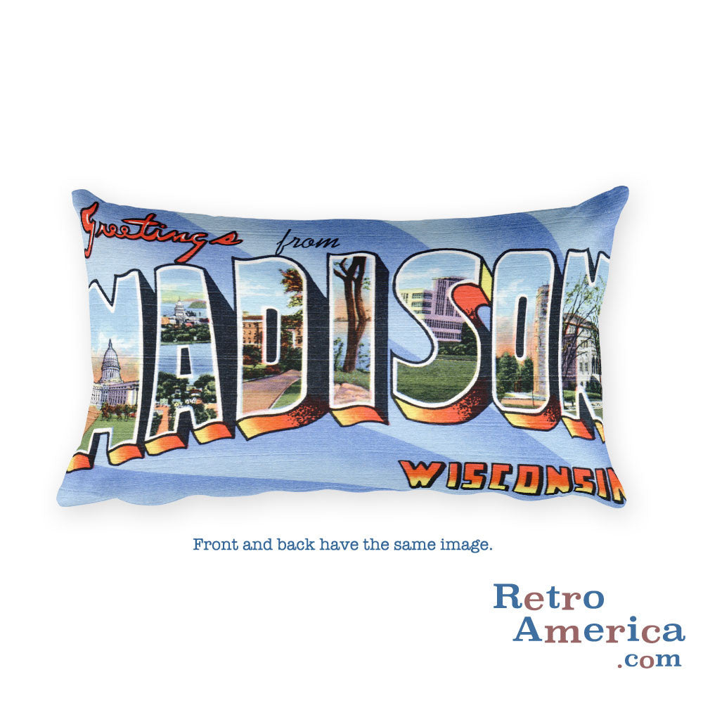 Greetings from Madison Wisconsin Throw Pillow 1