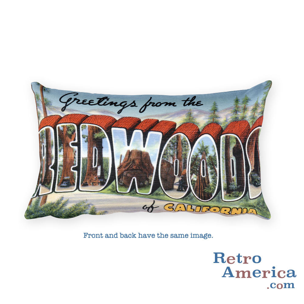 Greetings from Redwoods California Throw Pillow