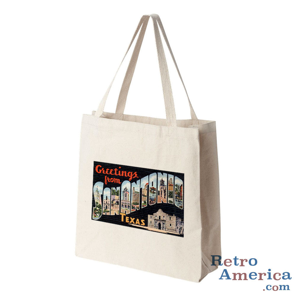Greetings from San Antonio Texas TX Postcard Tote Bag