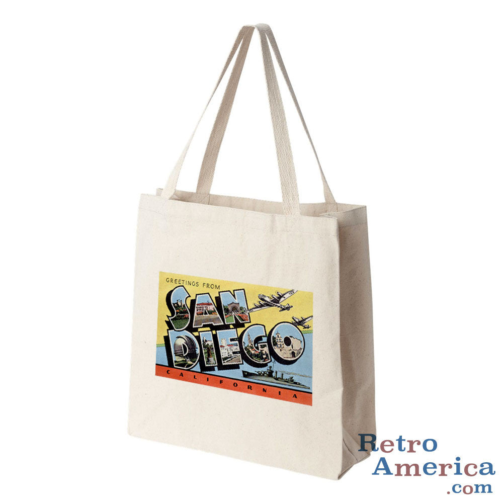 Greetings from San Diego California CA 4 Postcard Tote Bag