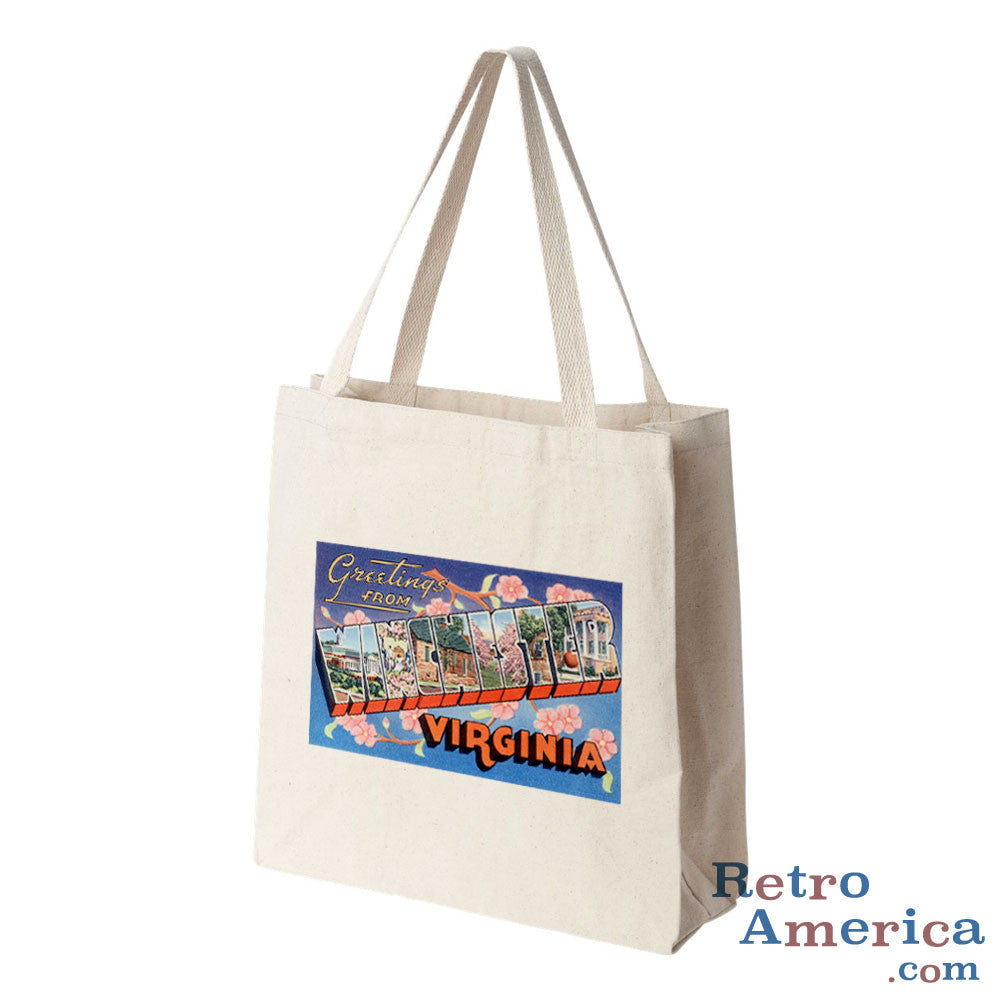 Greetings from Winchester Virginia VA Postcard Tote Bag