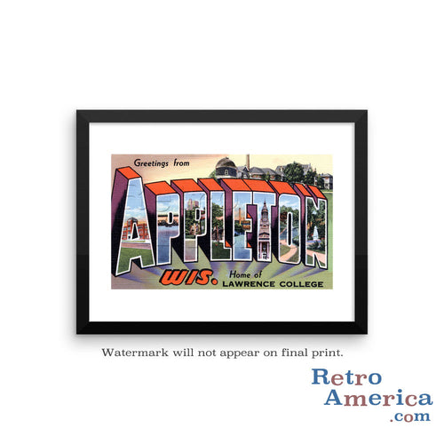 Greetings from Appleton Wisconsin WI Postcard Framed Wall Art