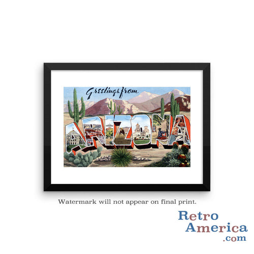 Greetings from Arizona AZ 3 Postcard Framed Wall Art
