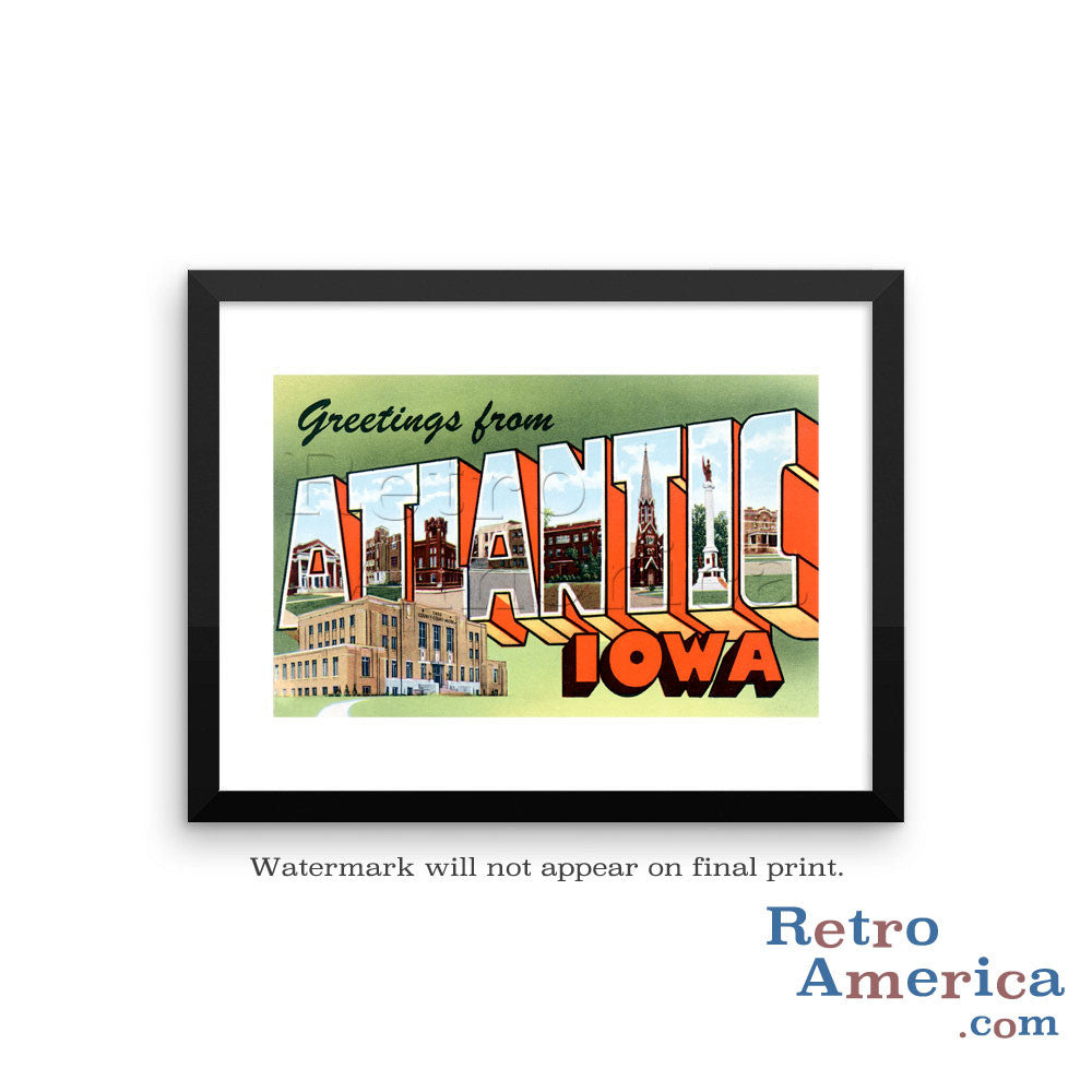 Greetings from Atlantic Iowa IA Postcard Framed Wall Art