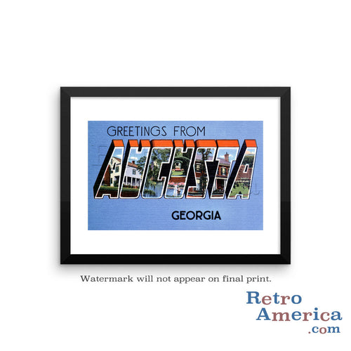 Greetings from Augusta Georgia GA 2 Postcard Framed Wall Art