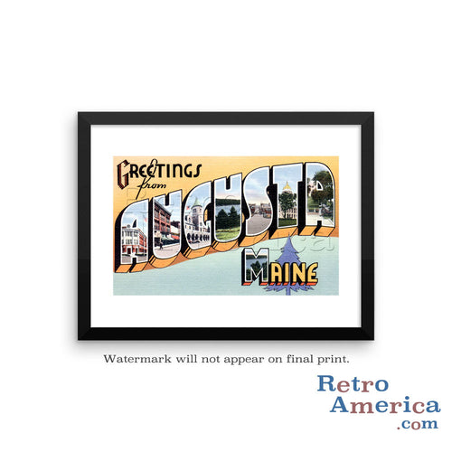 Greetings from Augusta Maine ME 2 Postcard Framed Wall Art