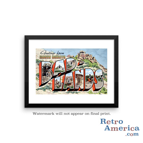 Greetings from Bad Lands North Dakota ND 2 Postcard Framed Wall Art