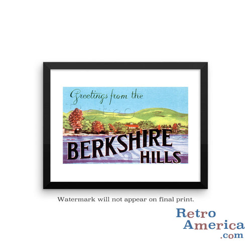 Greetings from Berkshire Hills Massachusetts MA Postcard Framed Wall Art