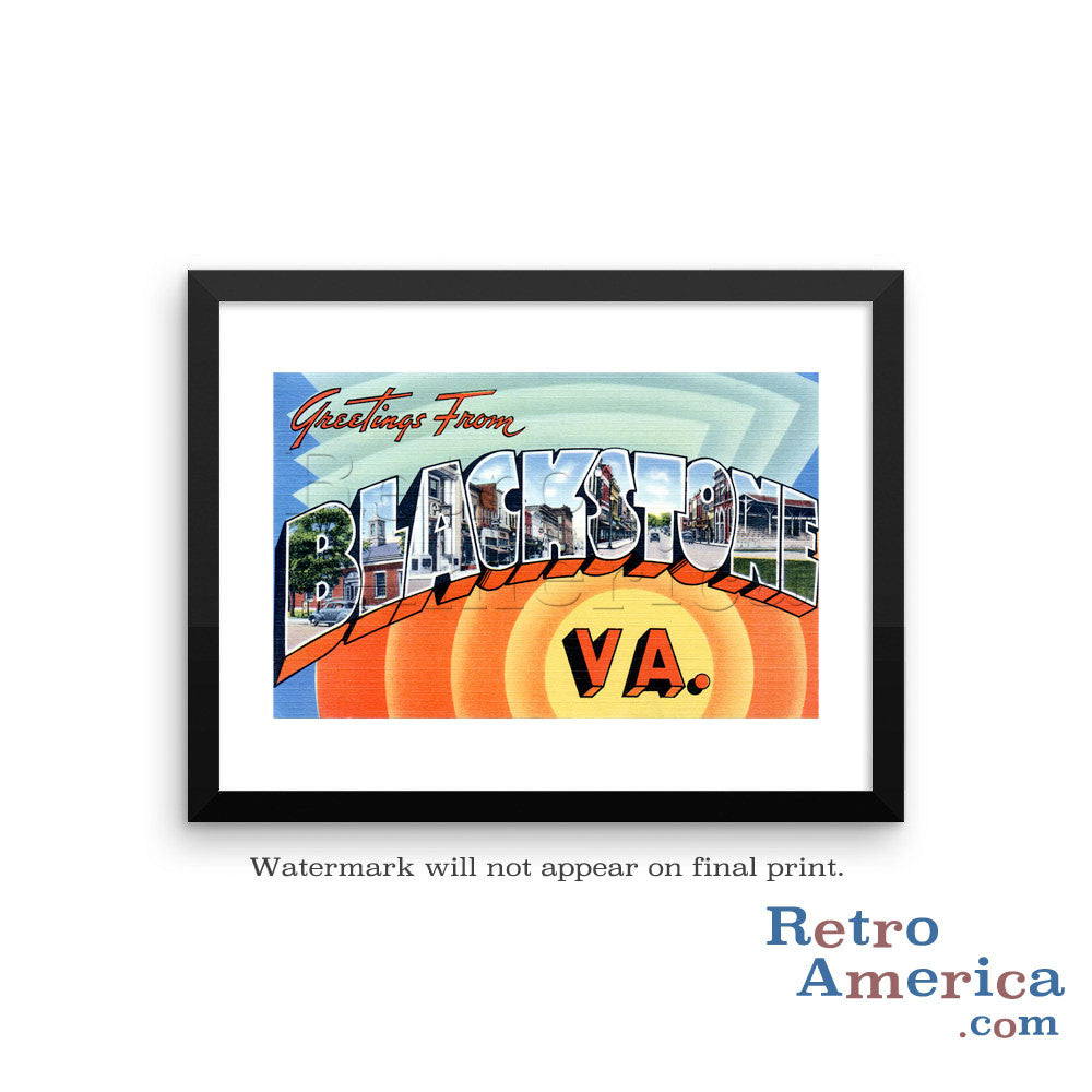 Greetings from Blackstone Virginia VA Postcard Framed Wall Art