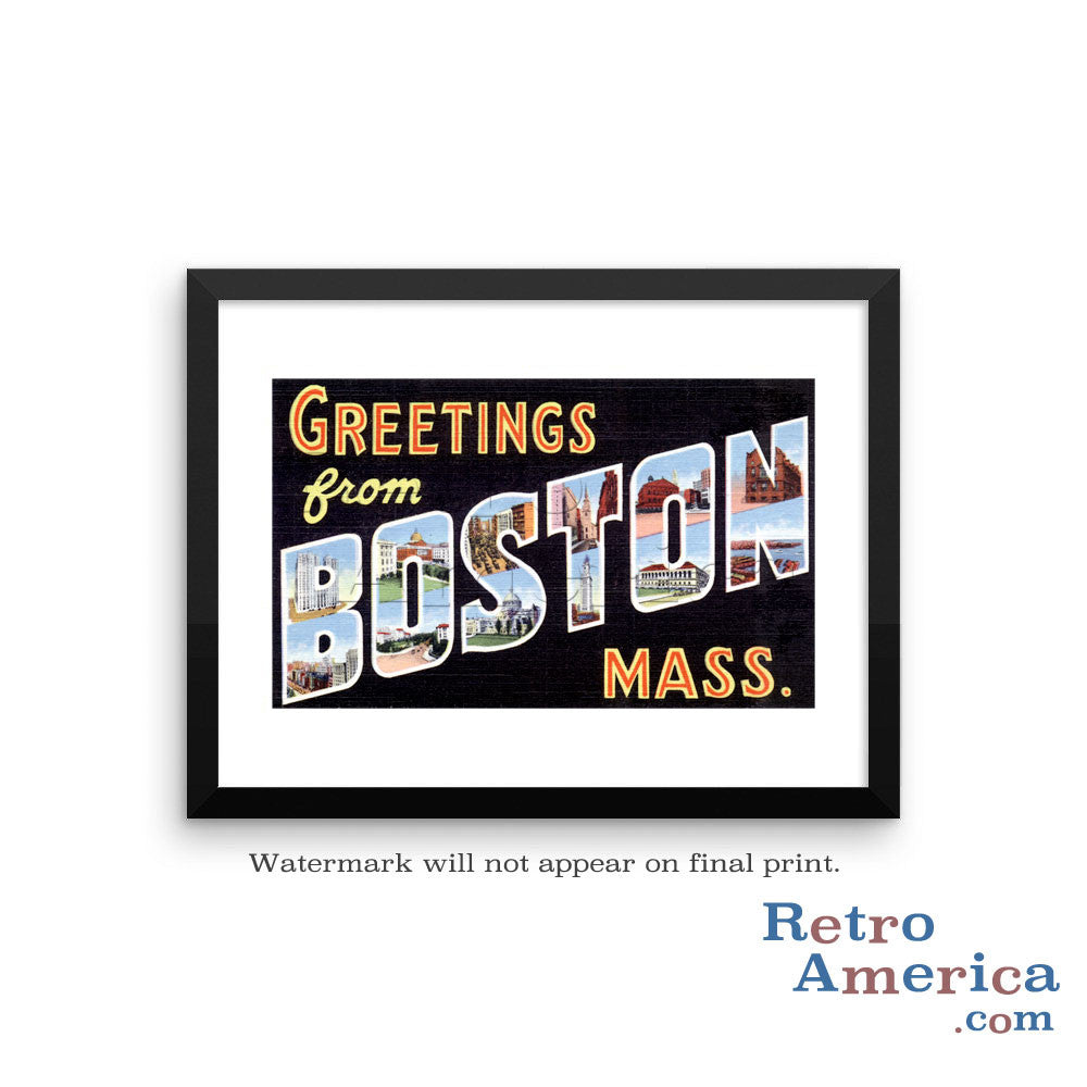 Greetings from Boston Massachusetts MA 3 Postcard Framed Wall Art