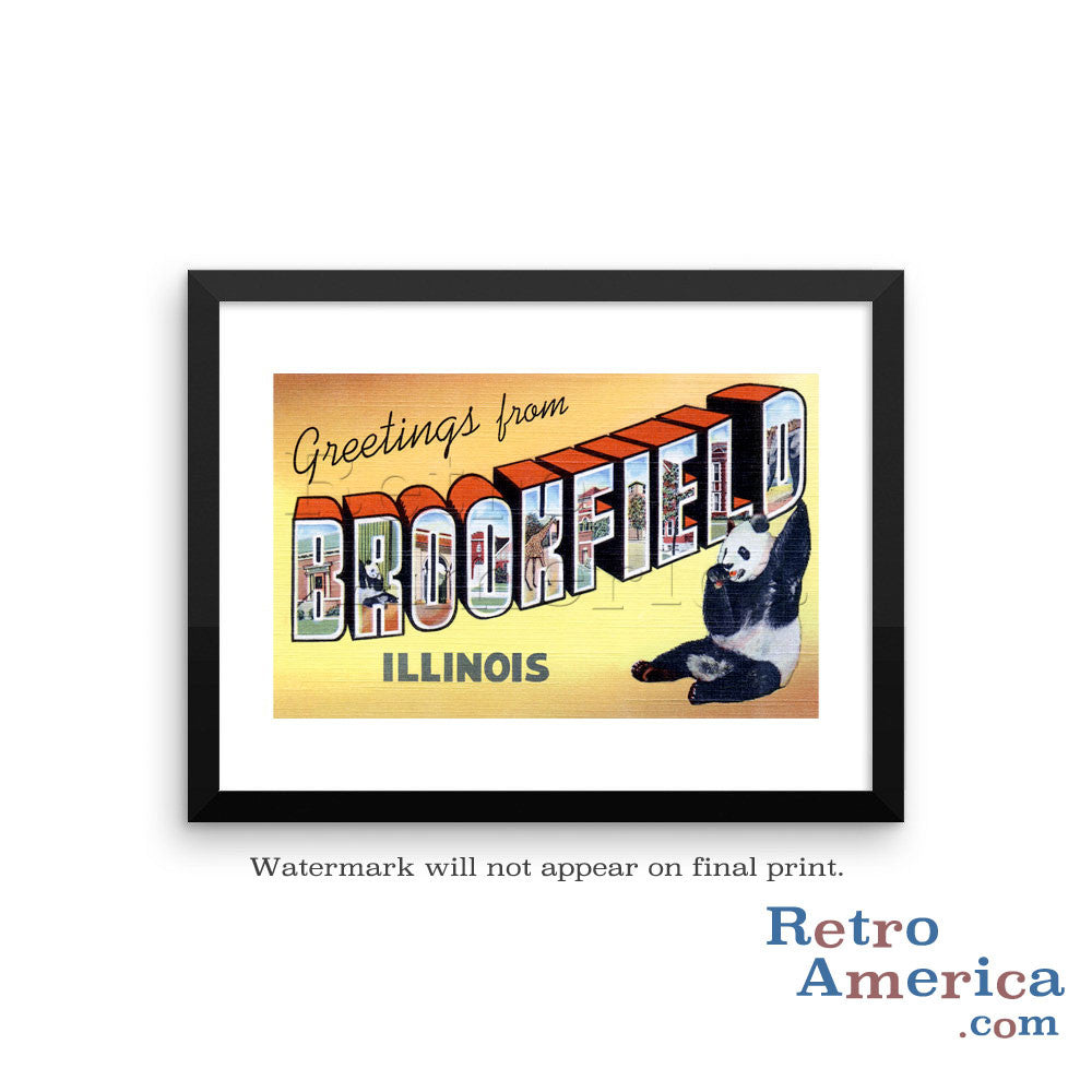 Greetings from Brookfield Illinois IL Postcard Framed Wall Art