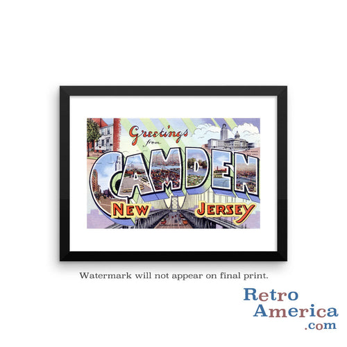 Greetings from Camden New Jersey NJ Postcard Framed Wall Art