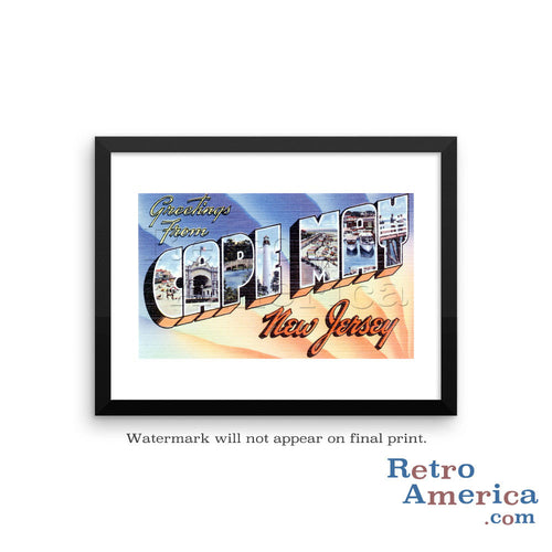 Greetings from Cape May New Jersey NJ Postcard Framed Wall Art