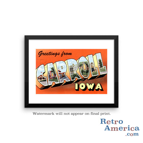 Greetings from Carroll Iowa IA Postcard Framed Wall Art