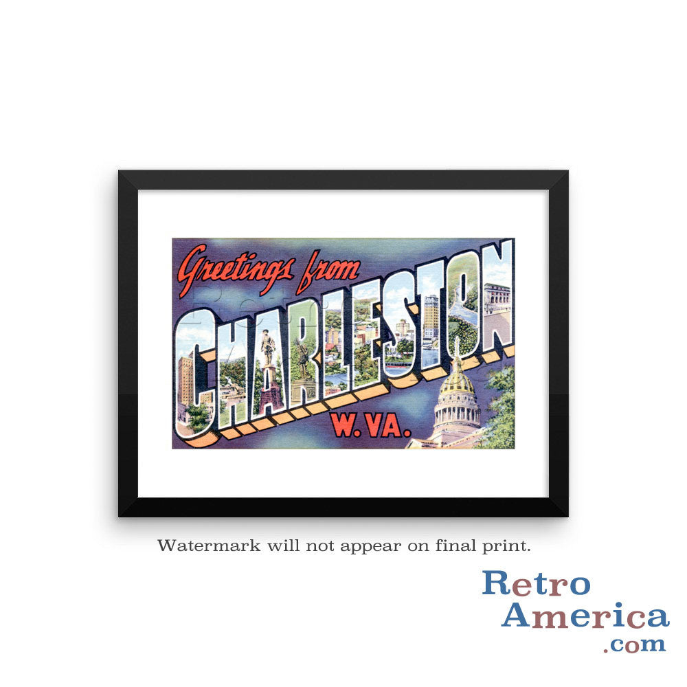 Greetings from Charleston West Virginia WV 2 Postcard Framed Wall Art