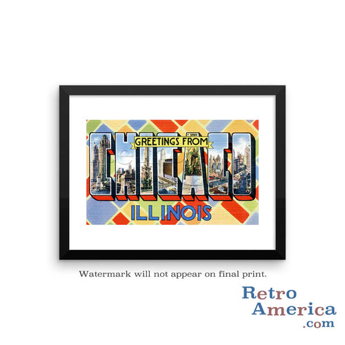 Greetings from Chicago Illinois IL 3 Postcard Framed Wall Art
