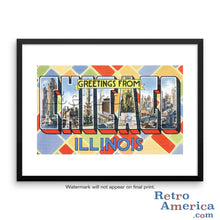 Greetings from Chicago Illinois IL 3 Postcard Framed Wall Art