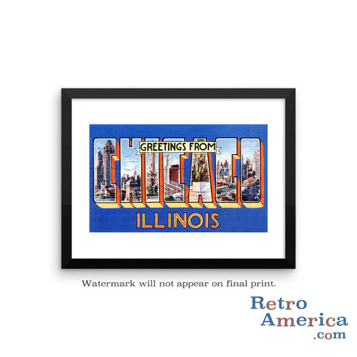 Greetings from Chicago Illinois IL 4 Postcard Framed Wall Art