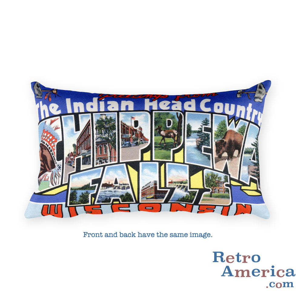 Greetings from Chippewa Falls Wisconsin Throw Pillow
