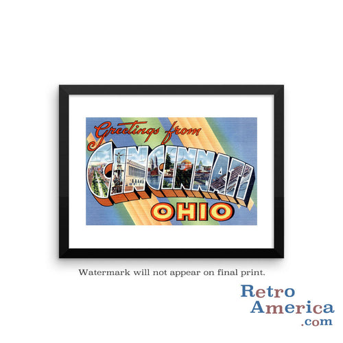 Greetings from Cincinnati Ohio OH Postcard Framed Wall Art