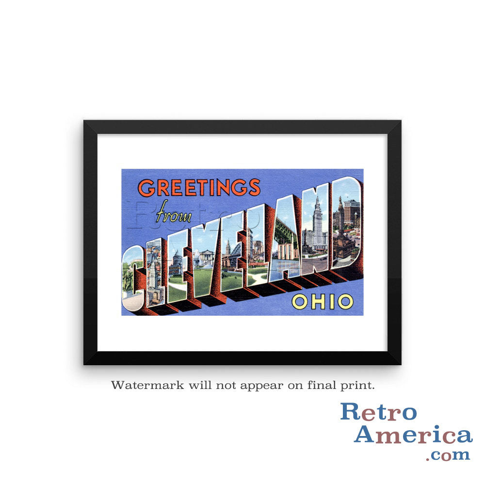 Greetings from Cleveland Ohio OH 2 Postcard Framed Wall Art