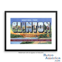 Greetings from Clinton Iowa IA Postcard Framed Wall Art