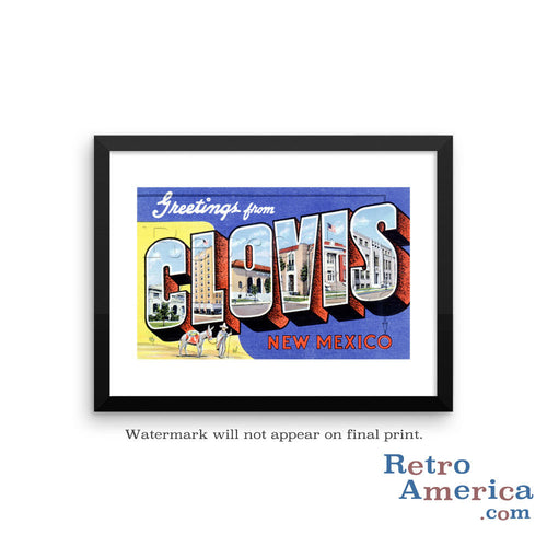 Greetings from Clovis New Mexico NM Postcard Framed Wall Art