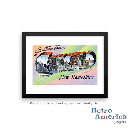 Greetings from Concord New Hampshire NH Postcard Framed Wall Art