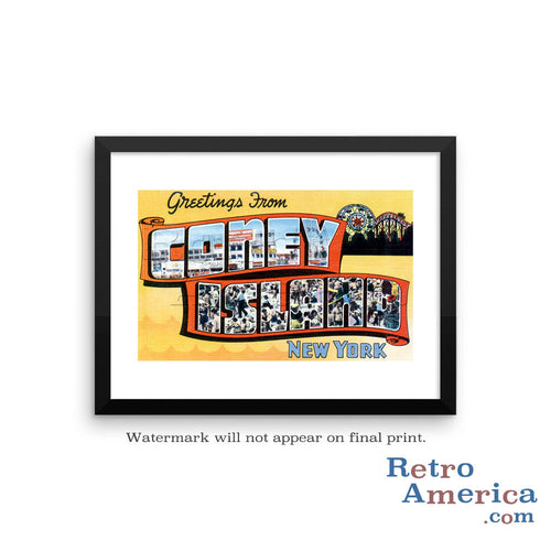 Greetings from Coney Island New York NY 3 Postcard Framed Wall Art