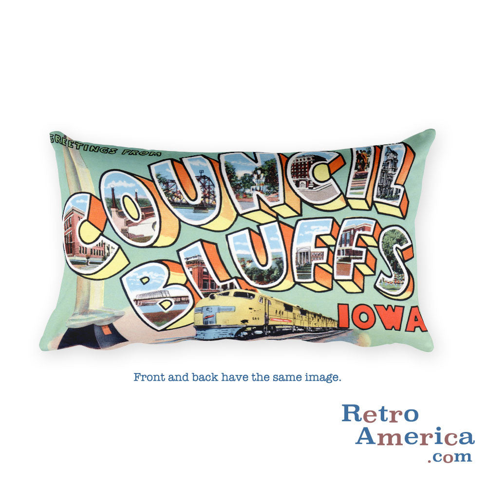 Greetings from Council Bluffs Iowa Throw Pillow