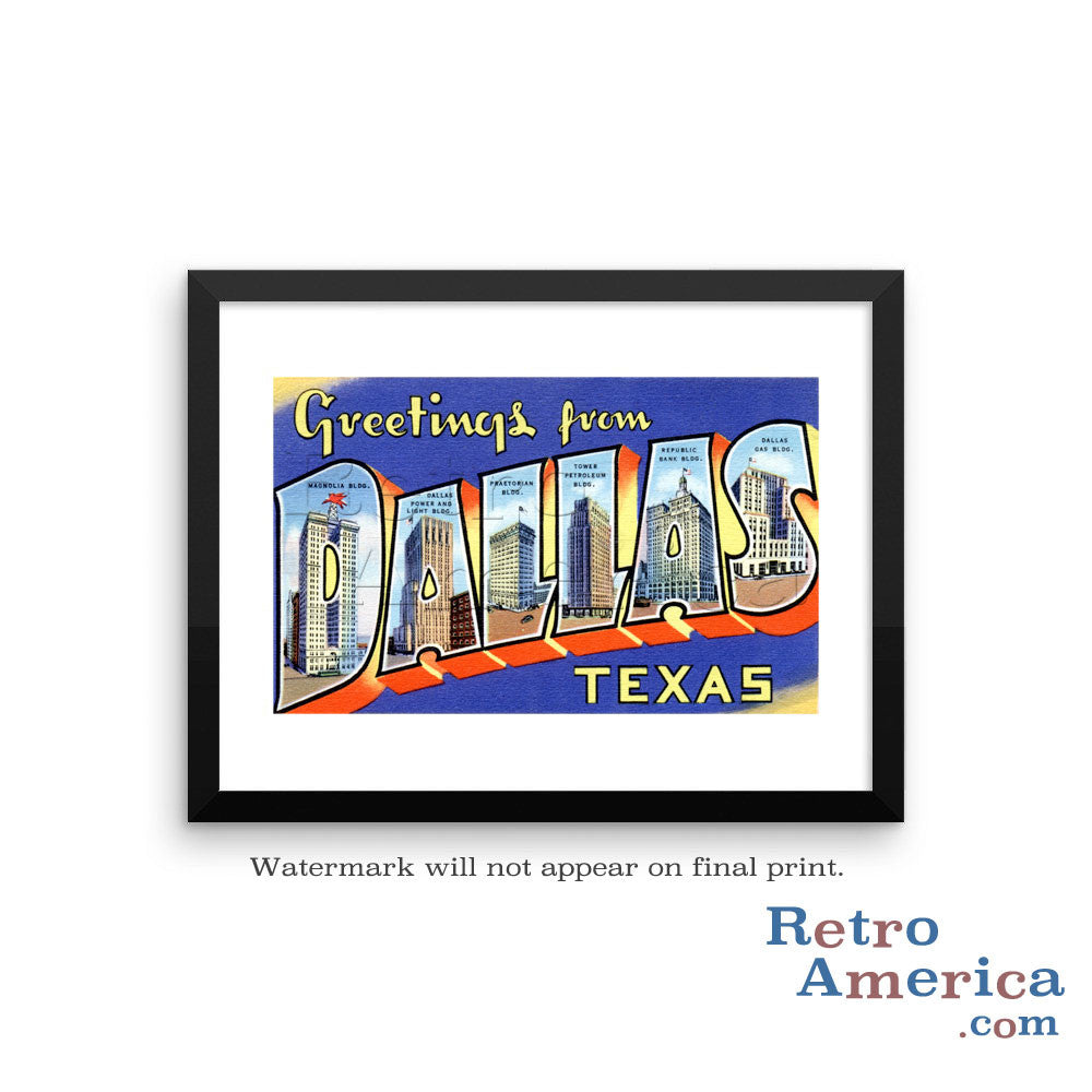 Greetings from Dallas Texas TX 2 Postcard Framed Wall Art
