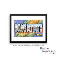 Greetings from Davenport Iowa IA Postcard Framed Wall Art