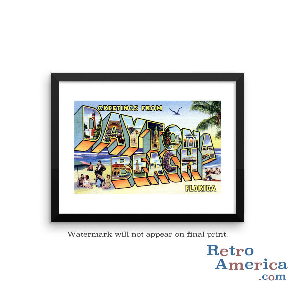 Greetings from Daytona Beach Florida FL 1 Postcard Framed Wall Art