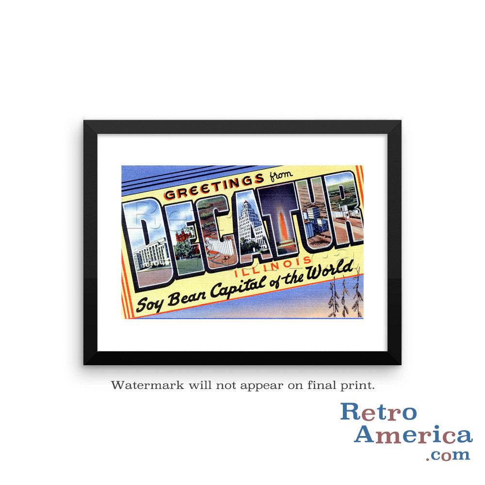 Greetings from Decatur Illinois IL Postcard Framed Wall Art