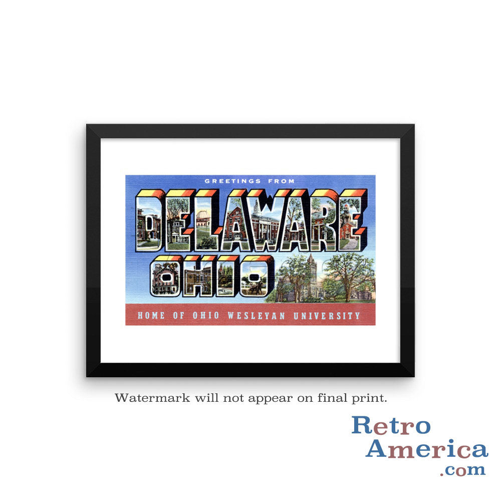 Greetings from Delaware Ohio OH Postcard Framed Wall Art