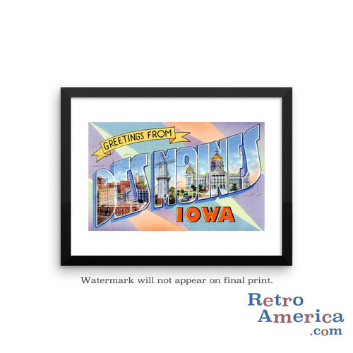 Greetings from Des Moines Iowa IA 1 Postcard Framed Wall Art