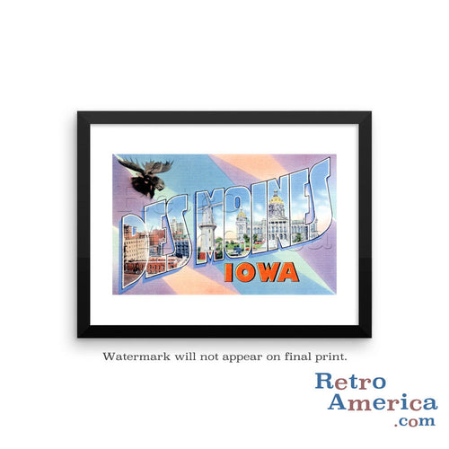 Greetings from Des Moines Iowa IA 2 Postcard Framed Wall Art