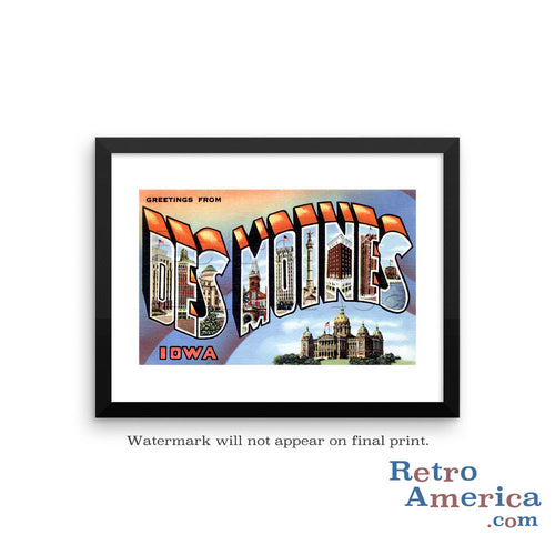 Greetings from Des Moines Iowa IA 3 Postcard Framed Wall Art