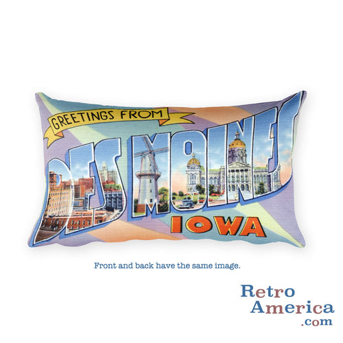 Greetings from Des Moines Iowa Throw Pillow 1