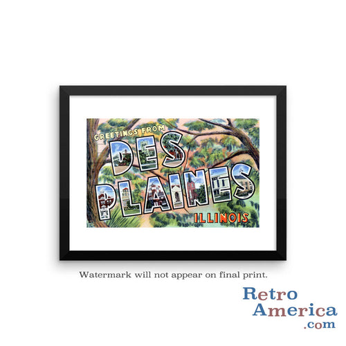 Greetings from Des Plaines Illinois IL Postcard Framed Wall Art