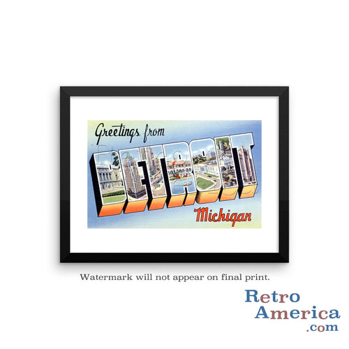 Greetings from Detroit Michigan MI 2 Postcard Framed Wall Art