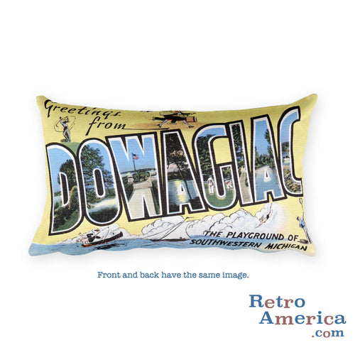 Greetings from Dowagiac Michigan Throw Pillow