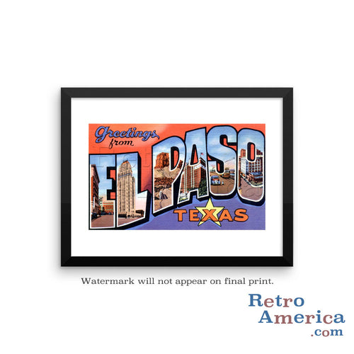 Greetings from El Paso Texas TX 1 Postcard Framed Wall Art