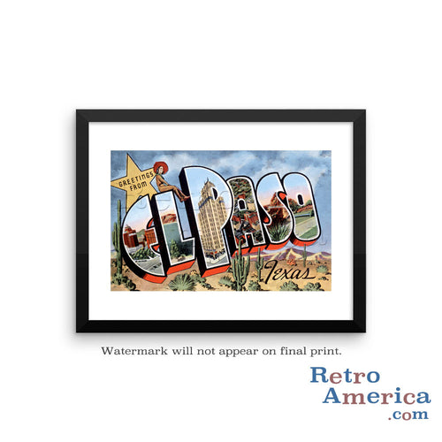 Greetings from El Paso Texas TX 2 Postcard Framed Wall Art