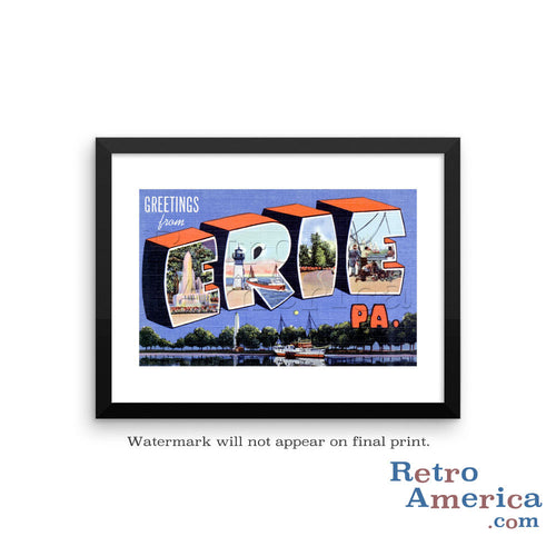 Greetings from Erie Pennsylvania PA Postcard Framed Wall Art
