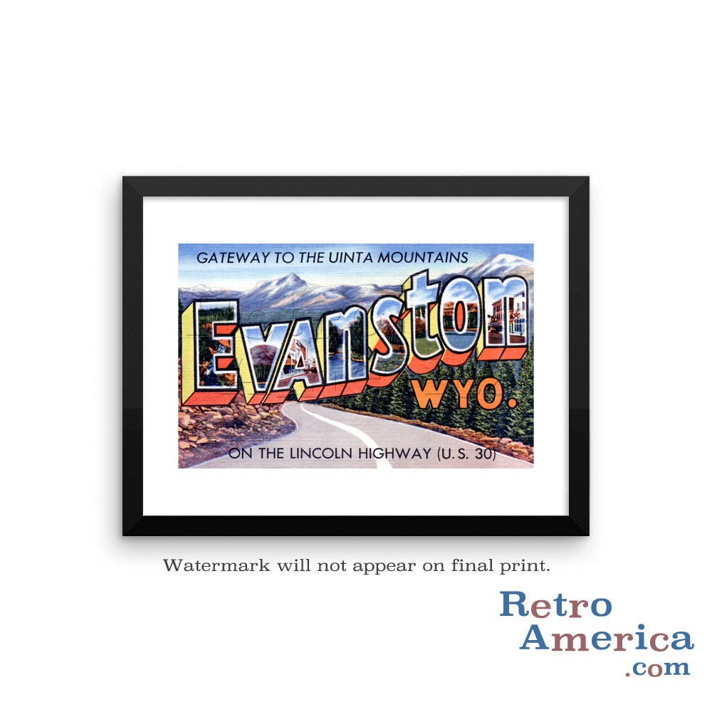 Greetings from Evanston Wyoming WY Postcard Framed Wall Art