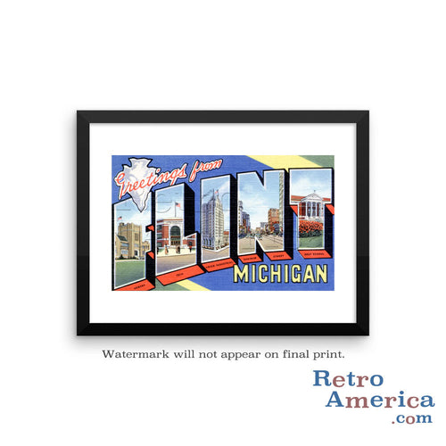 Greetings from Flint Michigan MI Postcard Framed Wall Art