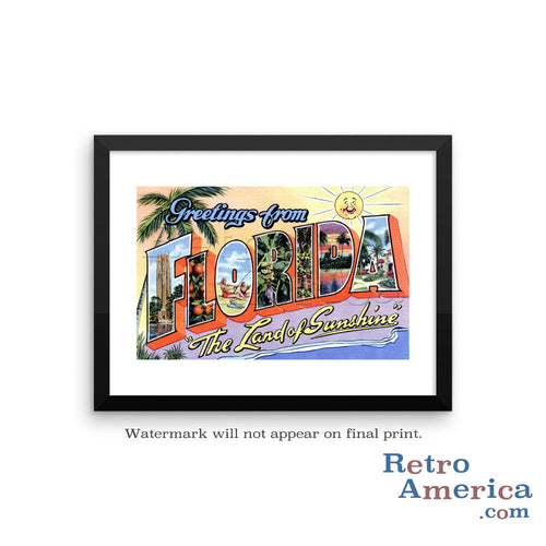 Greetings from Florida FL 3 Postcard Framed Wall Art